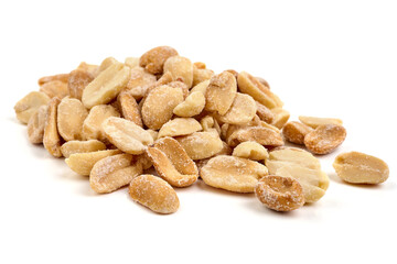 Salted peanut, crunchy snacks, isolated on white background.