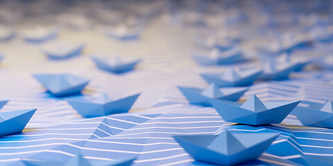 Obraz premium Conceptual paper ship; personal challenge and team competition concepts, 3d rendering