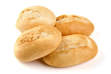 Crispy bread roll, isolated on white background.