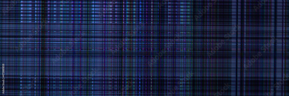 Poster dark abstract digital background: damaged screen matrix with interference of monitor and camera matr