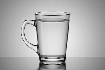 Glass mug with water on the table. 3d render.