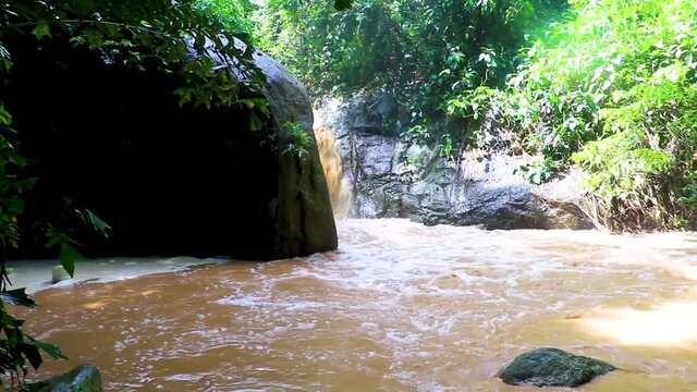 Wang Sao Thong Waterfall in tropical rainforest Koh Samui Thailand.