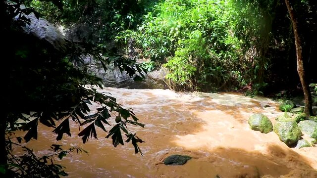 Wang Sao Thong Waterfall in tropical rainforest Koh Samui Thailand.