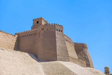 Main bastion of Ichan-Kala fortress, Khiva, Uzbekistan. Towers in this place have more outstanding construction than other ones. In addition, Ak-Sheikh-Bobo watchtower located in upper part