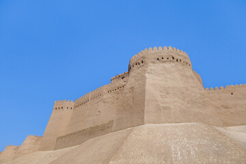 Main tower of Ichan-Kala fortress, Khiva, Uzbekistan. Geographically, it is historic center of old town. Full view opens from this point on Ichan and Dishan Kalas