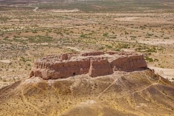 Ancient fortress Ayaz-Kala 2 surrounded by Kyzyl Kum desert (Uzbekistan). Fortification was built...