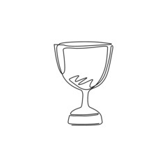Single continuous line drawing winning trophy icon winner first position competition success sport best leadership compete and challenge theme. Dynamic one line draw graphic design vector illustration