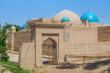 Panorama of complex of the mausoleum of Said Muhammad Mahiriy, Khiva, Uzbekistan. Here are graves...
