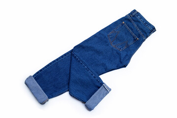 Blue jeans on white background.