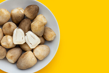 Straw mushroom on white background.
