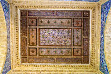 Details of ceiling paintings in the Qibla Tozabog palace, Khiva, Uzbekistan