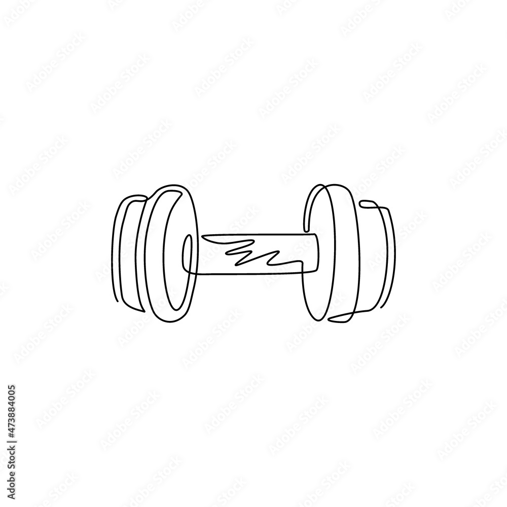 Poster single continuous line drawing dumbbells flat icon. thin line signs for design logo, visit card. out