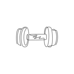 Single continuous line drawing dumbbells flat icon. Thin line signs for design logo, visit card. Outline symbol for web design or mobile app. Dumbbells outline pictogram. One line draw graphic vector