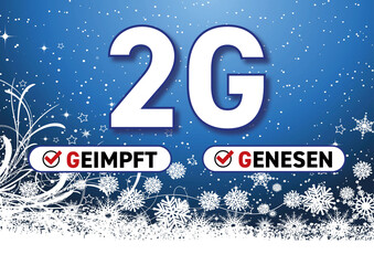 2G-Regel geimpft genesen Schneeflocke Weihnachtszeit blaues Schild
