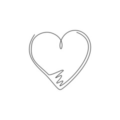 Single continuous line drawing heart icon. Perfect love symbol. Valentine's day sign, emblem isolated on white background. Flat style for graphic and web design, logo. Dynamic one line draw vector