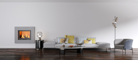 Illustration 3D rendering large luxury modern bright interiors Living room mockup computer digitally generated image
