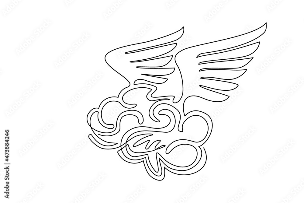 Aufkleber continuous one line drawing brain with wings fly in the sky. flying brain icon. brains of the dreame