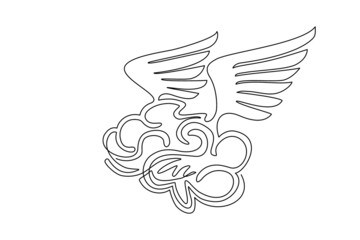 Continuous one line drawing brain with wings fly in the sky. Flying brain icon. Brains of the dreamer. Free mind logo template design label emblem. Single line draw design vector graphic illustration