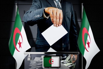 Algeria flags, hand dropping voting card - election concept - 3D illustration
