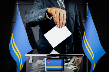 Aruba flags, hand dropping voting card - election concept - 3D illustration