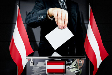 Austria flags, hand dropping voting card - election concept - 3D illustration