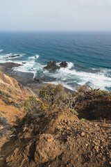 Landscape of the northern part of the island. Rocky coast, Playa de Benijo, Atlantic Ocean. Tenerife. Canary Islands. Spain.