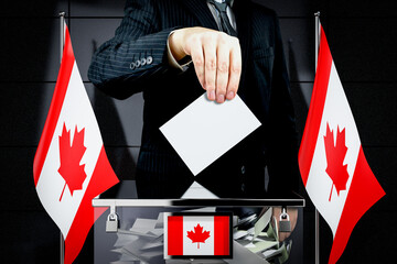 Canada flags, hand dropping voting card - election concept - 3D illustration