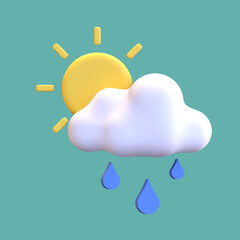 sun cloud and water drop day humidity weather icon 3d render illustration