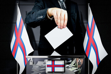 Faroe Islands flags, hand dropping voting card - election concept - 3D illustration