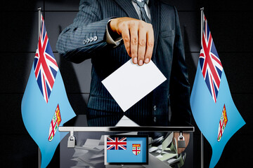 Fiji flags, hand dropping voting card - election concept - 3D illustration