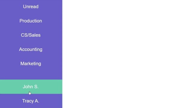 Cursor Slides Over and Clicks Colleague Name in Business Company Messaging Platform For Job Work. Mouse Cursor Slides Over Clicking Sending Message to Coworker in Company Communication Syste