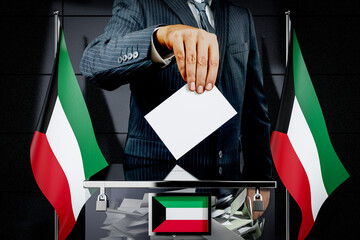 Kuwait flags, hand dropping voting card - election concept - 3D illustration