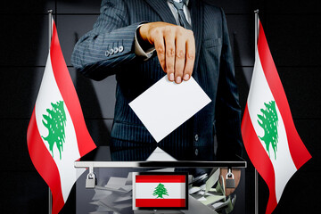 Lebanon flags, hand dropping voting card - election concept - 3D illustration