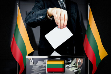 Lithuania flags, hand dropping voting card - election concept - 3D illustration