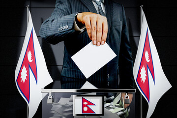 Nepal flags, hand dropping voting card - election concept - 3D illustration
