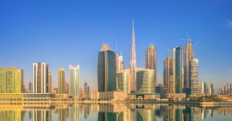 Fototapeta na wymiar Cityscape of Dubai and panoramic view of Business bay, UAE