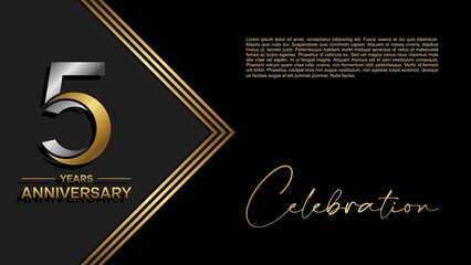 5th anniversary logo. Golden anniversary celebration logo design for booklet, leaflet, magazine, brochure poster, web, invitation or greeting card. vector illustrations. - obrazy, fototapety, plakaty