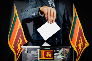 Sri Lanka flags, hand dropping voting card - election concept - 3D illustration