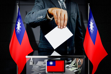 Taiwan flags, hand dropping voting card - election concept - 3D illustration