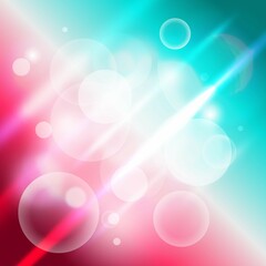 Bokeh lights on Red and blue gradient background, with multiple of crossed rays and bubbles