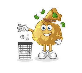 money bag Throw garbage mascot. cartoon vector