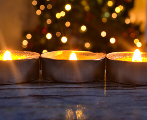 Christmas decoration with candles and Christmas lights