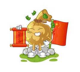 money bag chinese cartoon. cartoon mascot vector