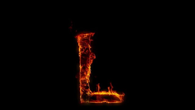 Super Slow Motion Shot of Burning Letter L Isolated on Black Background at 1000 fps.