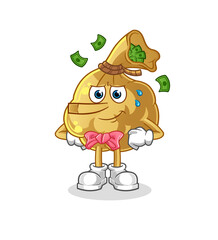 money bag lie like Pinocchio character. cartoon mascot vector