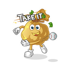 money bag throwing baseball vector. cartoon character