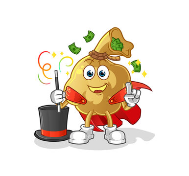 money bag magician illustration. character vector