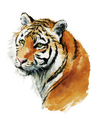 アナログ水彩虎の成獣の顔水墨画風