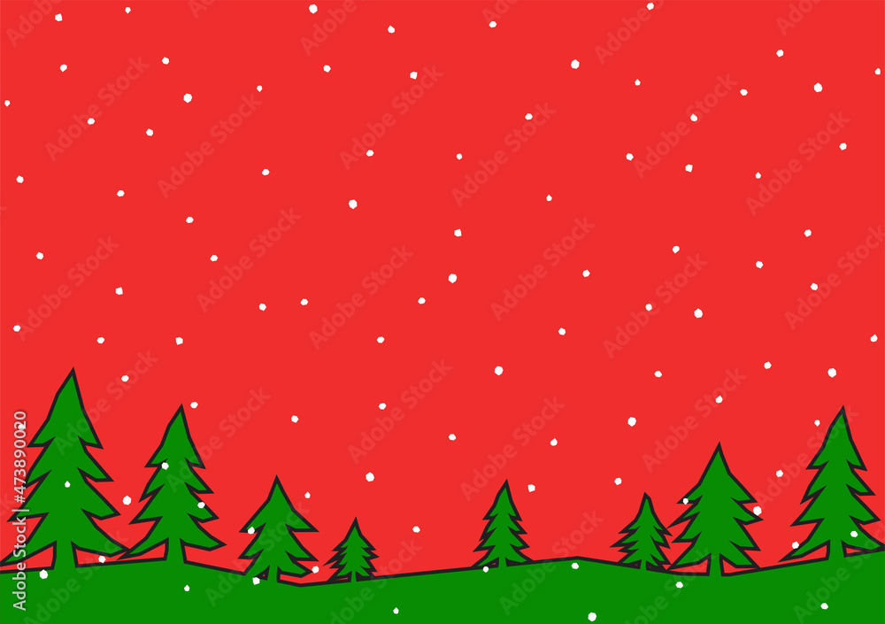 Poster minimalist background with christmas theme color with some trees and snow fall and some copy space a
