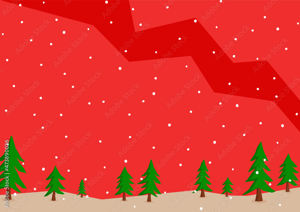 Poster minimalist background with christmas theme color with some trees and snow fall and some copy space a